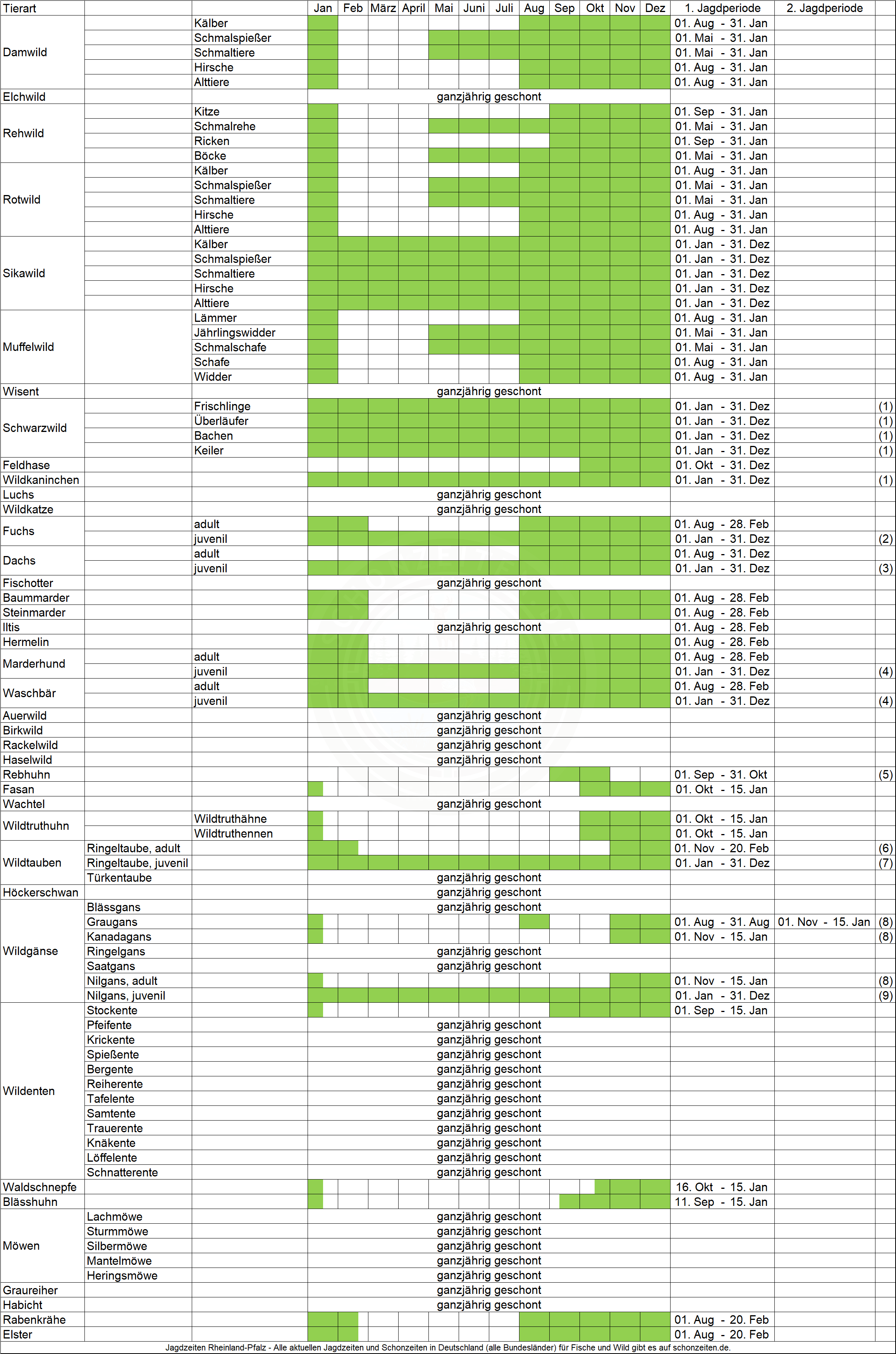 Jagdzeiten Wild Rheinland-Pfalz