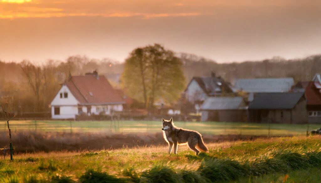 Wolf verfolgt Mutter mit Kinderwagen